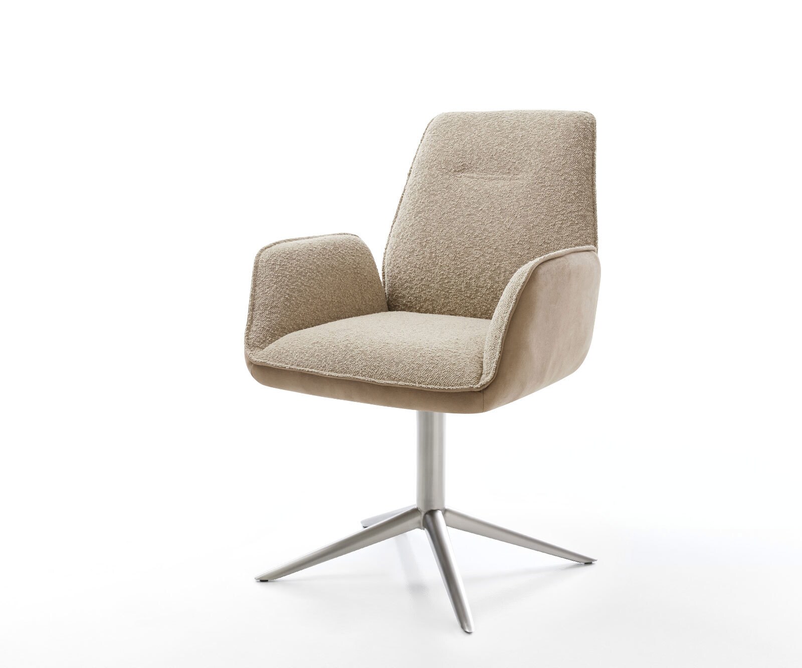 Chaise-pivotante Zoa-Flex tissu mixte couleur boue pied de chaise 4 branches acier inoxydable brossé pivotement sur 360° fonction bascule ressorts ensachés