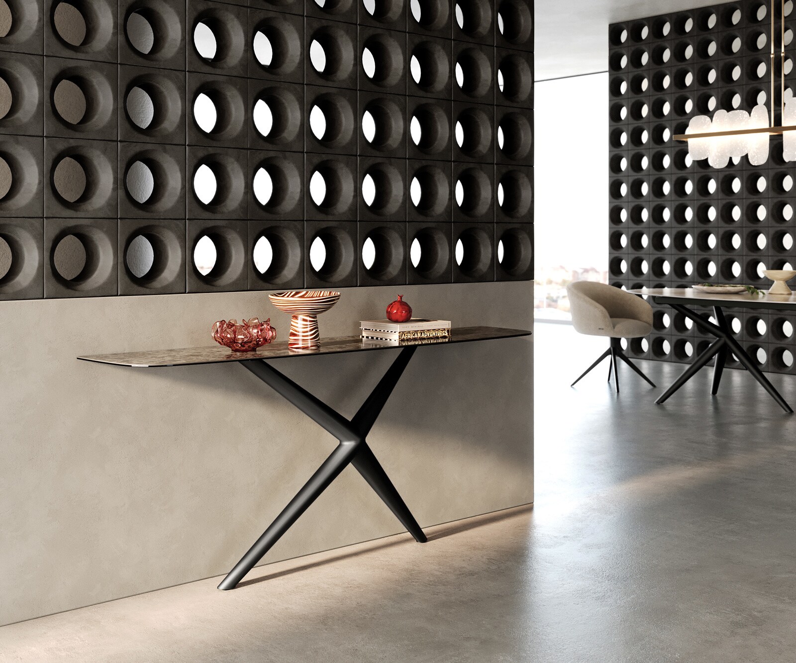 Console Edge forme bateau 180x40 cm Céramique Emperador Extra Lucidato Dunkelbraun Estelo Métal Noir 6
