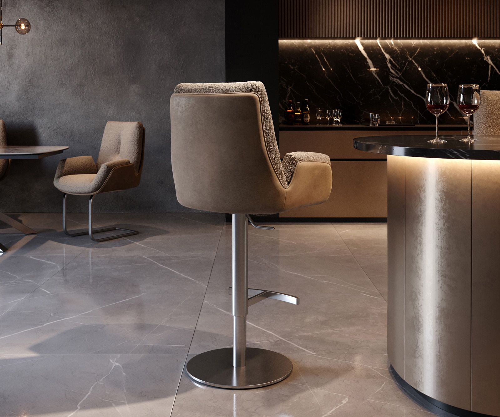 Barstuhl Clea-Flex Materialmix Schlamm Drehfuß höhenverstellbar Edelstahl drehbar Taschenfederkern 2 Barstuhl Clea-Flex Materialmix Schlamm Drehfuß höhenverstellbar Edelstahl drehbar Taschenfederkern 2