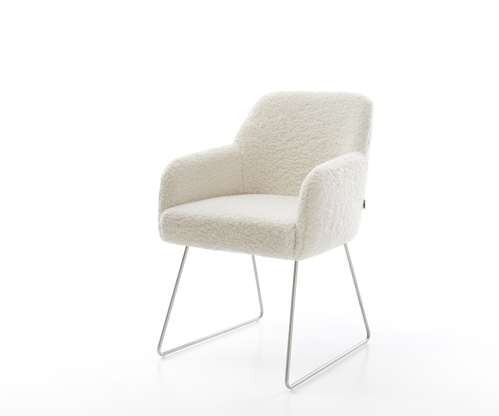 Esszimmerstuhl Greg-Flex Teddystoff Beige Kufengestell Edelstahl Taschenfederkern