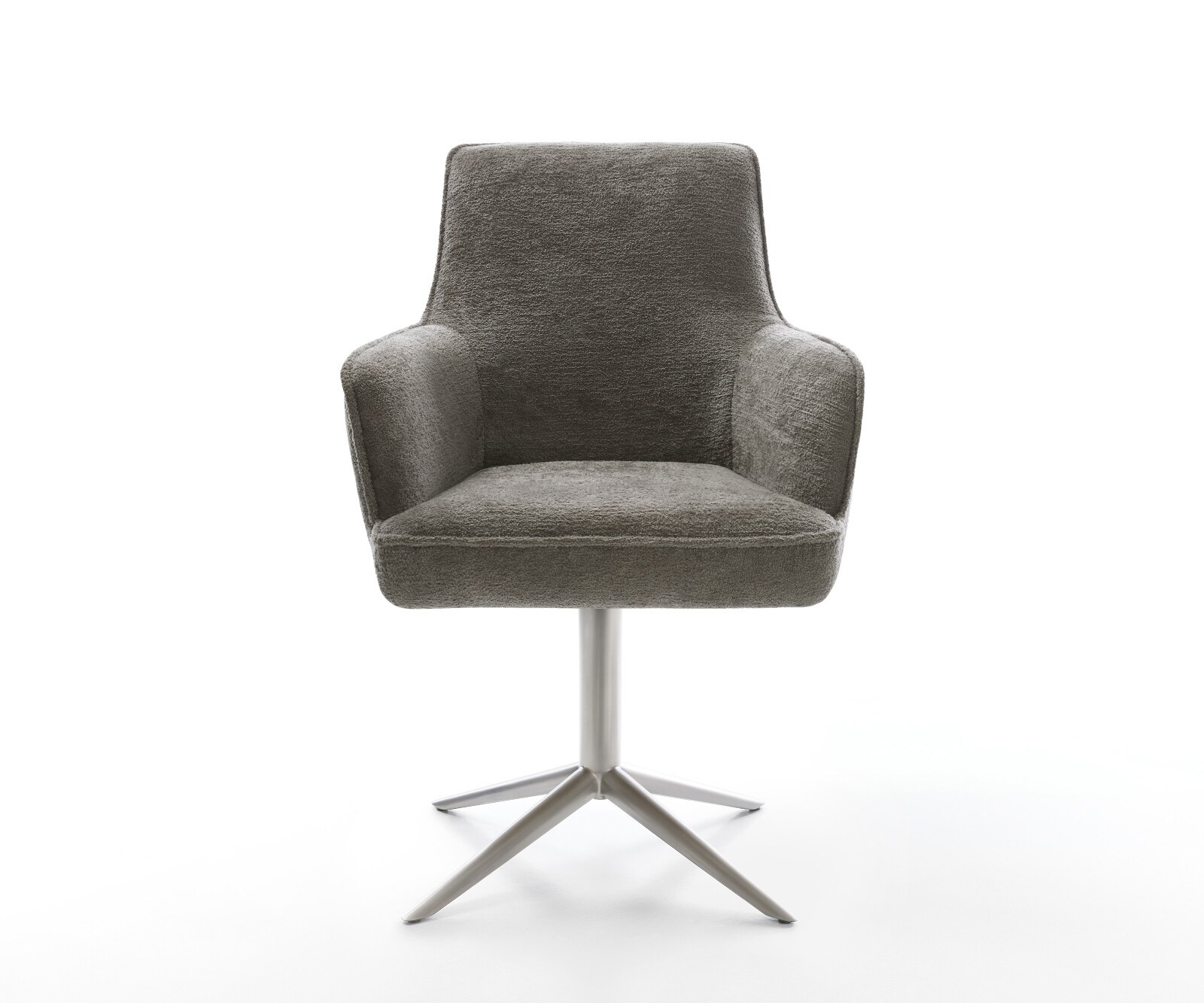 Chaise-pivotante Heira-Flex avec accoudoirs bouclé doux couleur boue pied de chaise 4 branches acier inoxydable pivotement sur 360° fonction bascule resorts ensachés 2