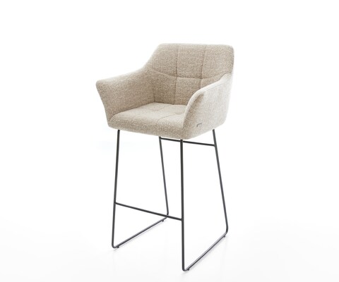 Chaise-de-bar Yulo-Flex Tissu tissé doux Beige Pied trapèze noir Noir