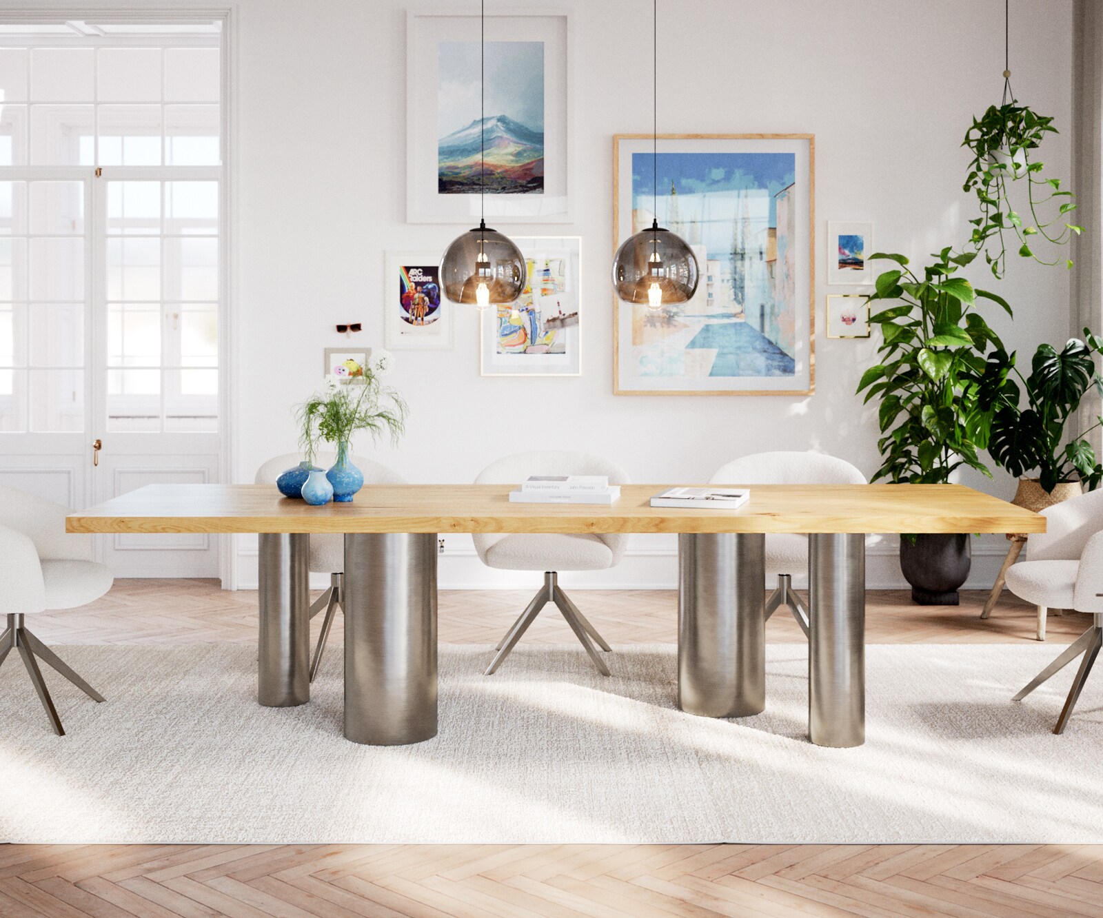 Esstisch Edge 300x100 Eiche Natur Pilier Edelstahl gebürstet 1