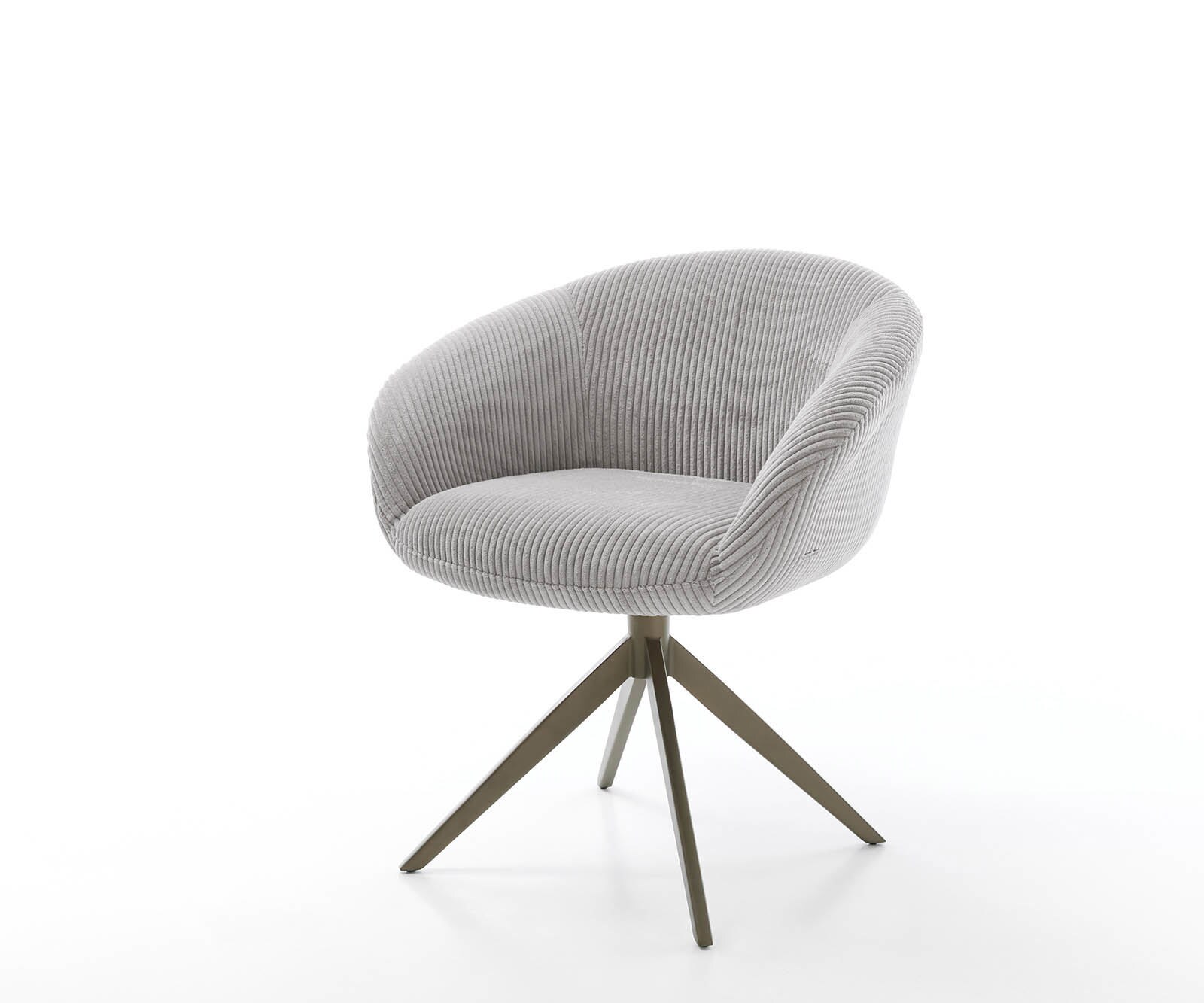 Chaise-pivotante Vinka-Flex avec accoudoirs côtelé gris argenté pied croisé large aspect titane pivotement sur 360° ressorts ensachés 1