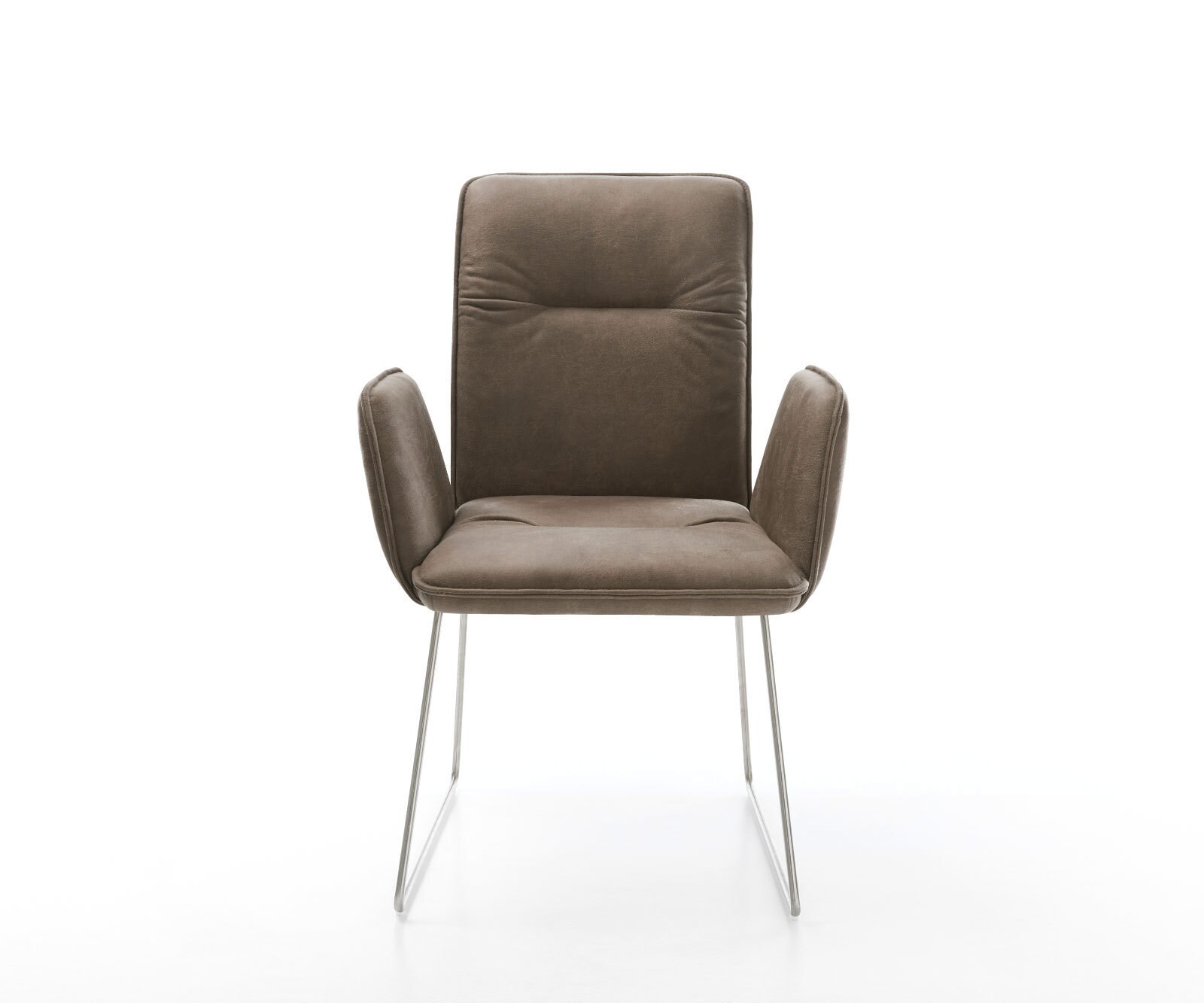 Chaise-de-salle-à-manger Vinja-Flex microvelours taupe vintage pied trapèze acier inoxydable brossé 1