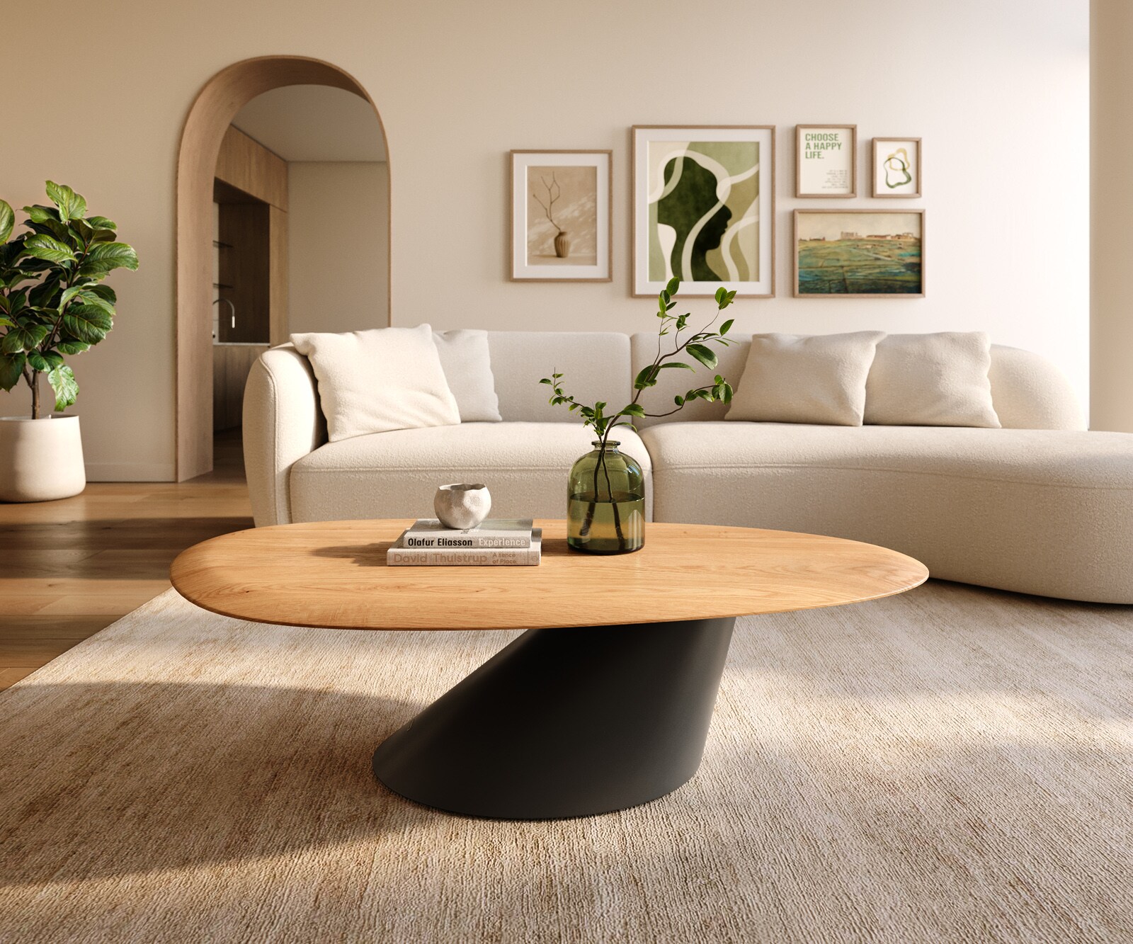 Couchtisch Edge Oval 140x75 cm Eiche Natur Runde Kante Conis Metall Schwarz 1