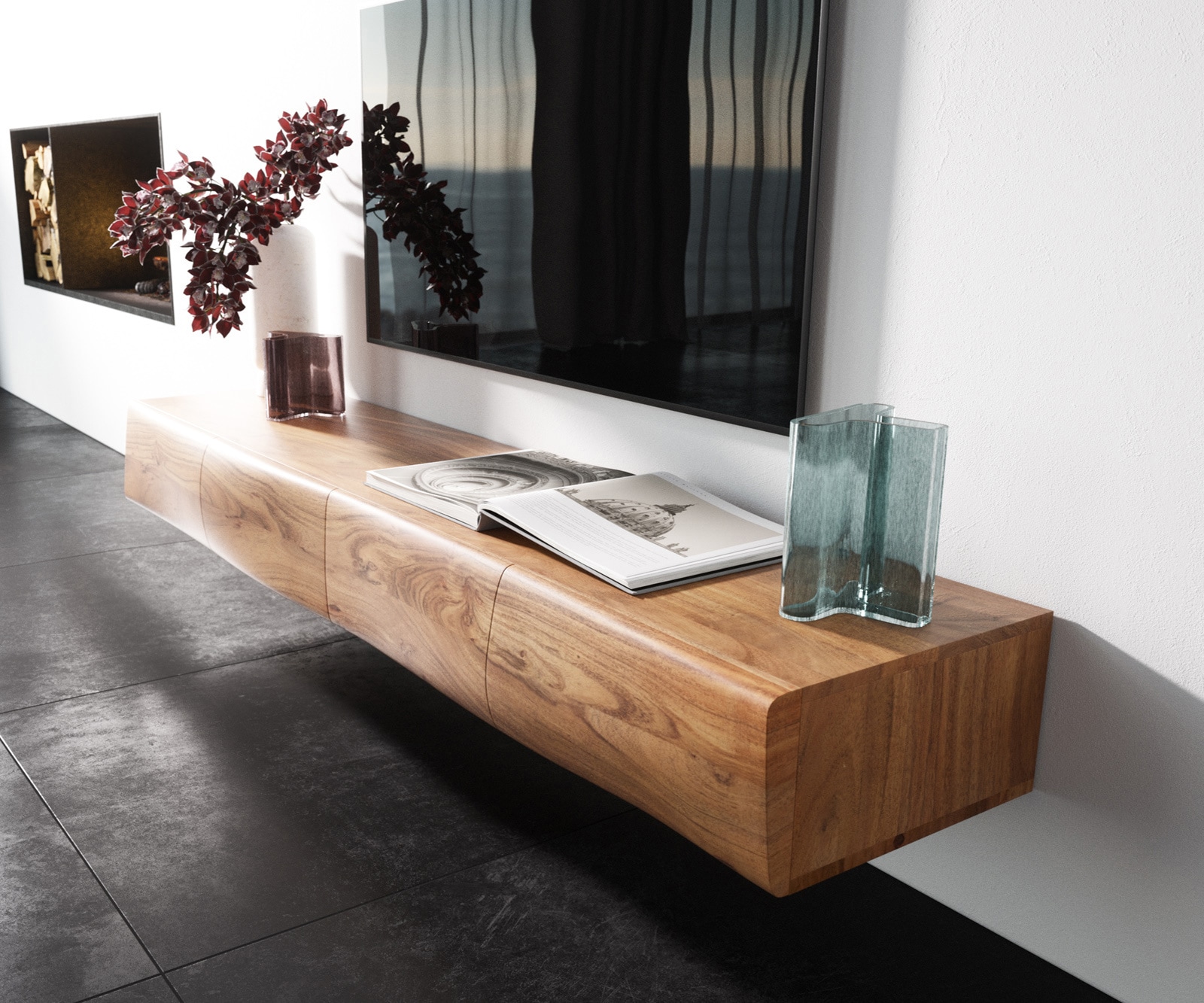 Meuble-TV New Live-Edge 175 cm acacia naturel 4 portes flottantes 1 Meuble-TV New Live-Edge 175 cm acacia naturel 4 portes flottantes 1