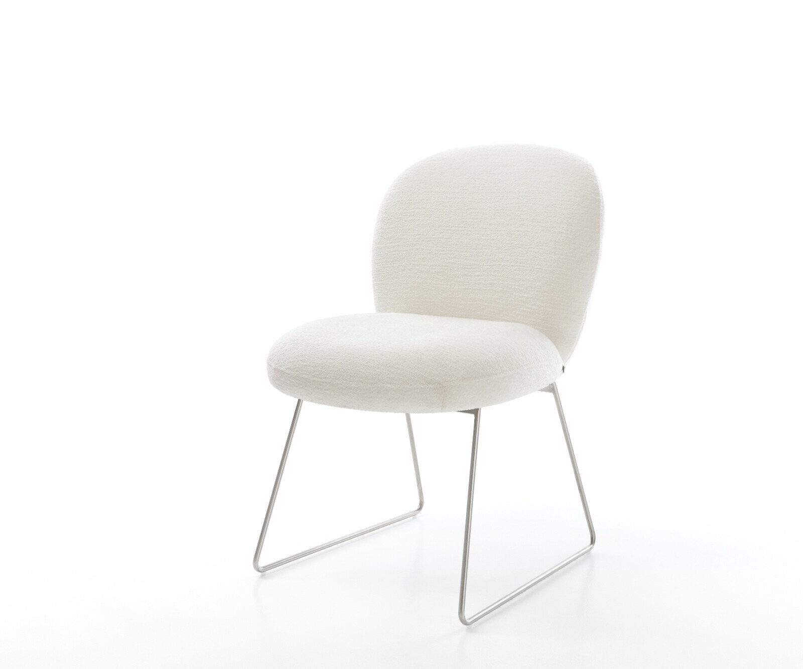 Esszimmerstuhl Nube-Flex Bouclé Soft Beige Kufengestell Edelstahl Taschenfederkern