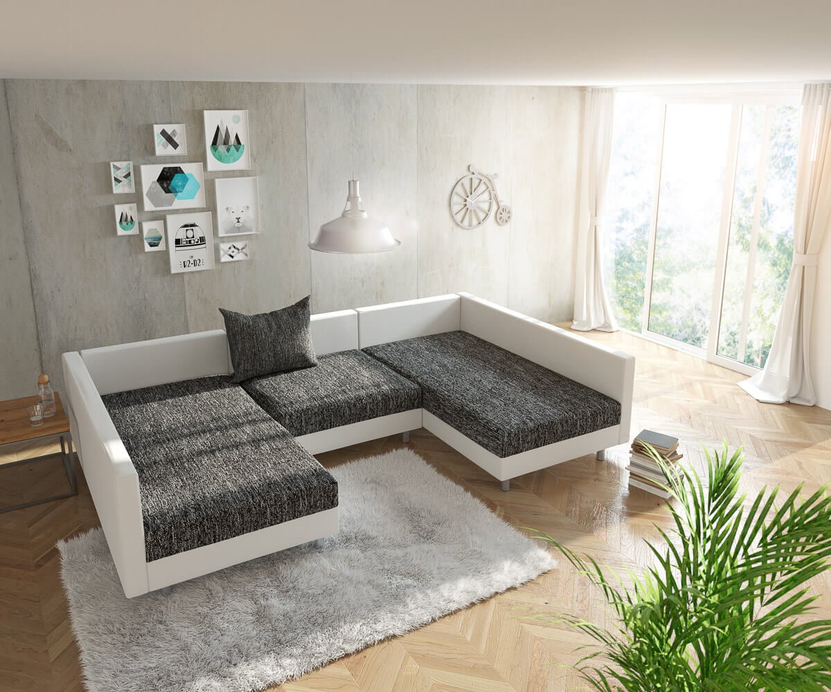 Wohnlandschaft Clovis Weiss Schwarz Modulares Sofa 3 Wohnlandschaft Clovis Weiss Schwarz Modulares Sofa 3
