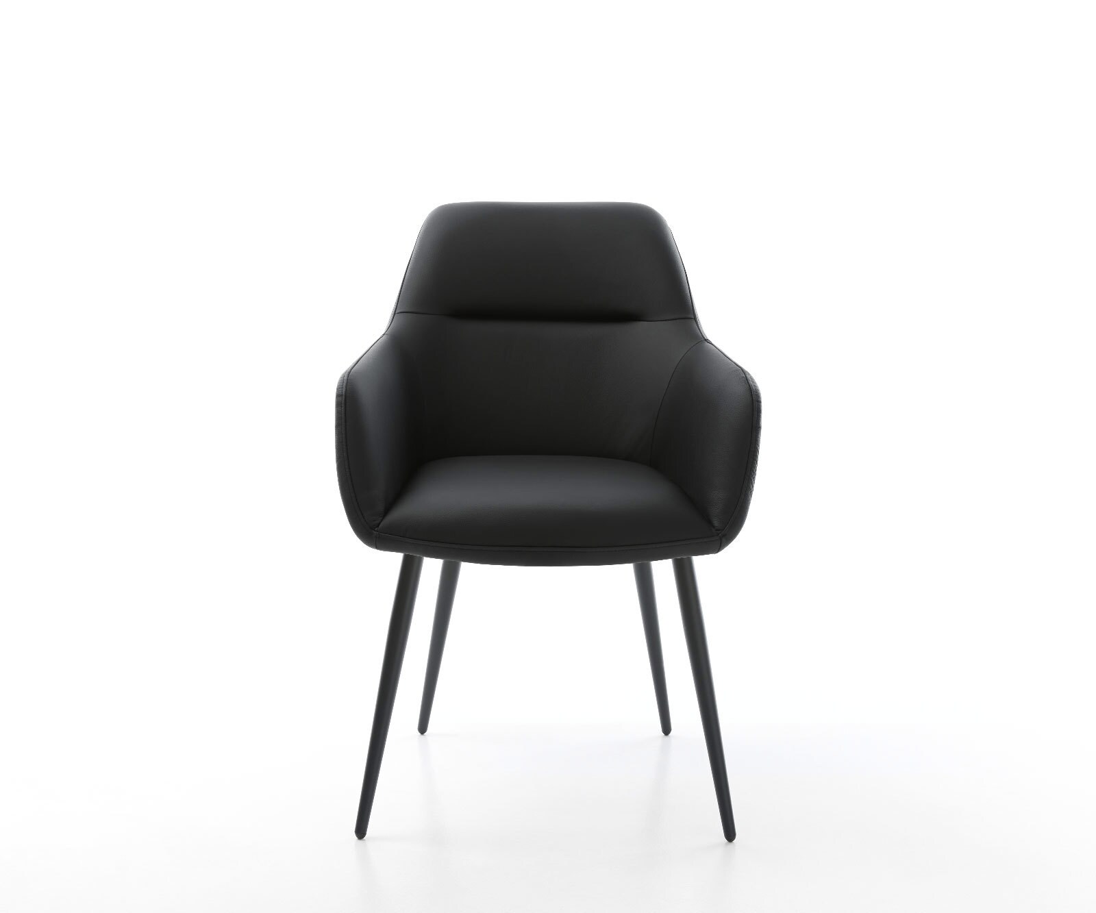 Chaise-de-salle-à-manger Pejo-Flex cuir de vache noir 4 pieds coniques noir ressorts ensachés 1