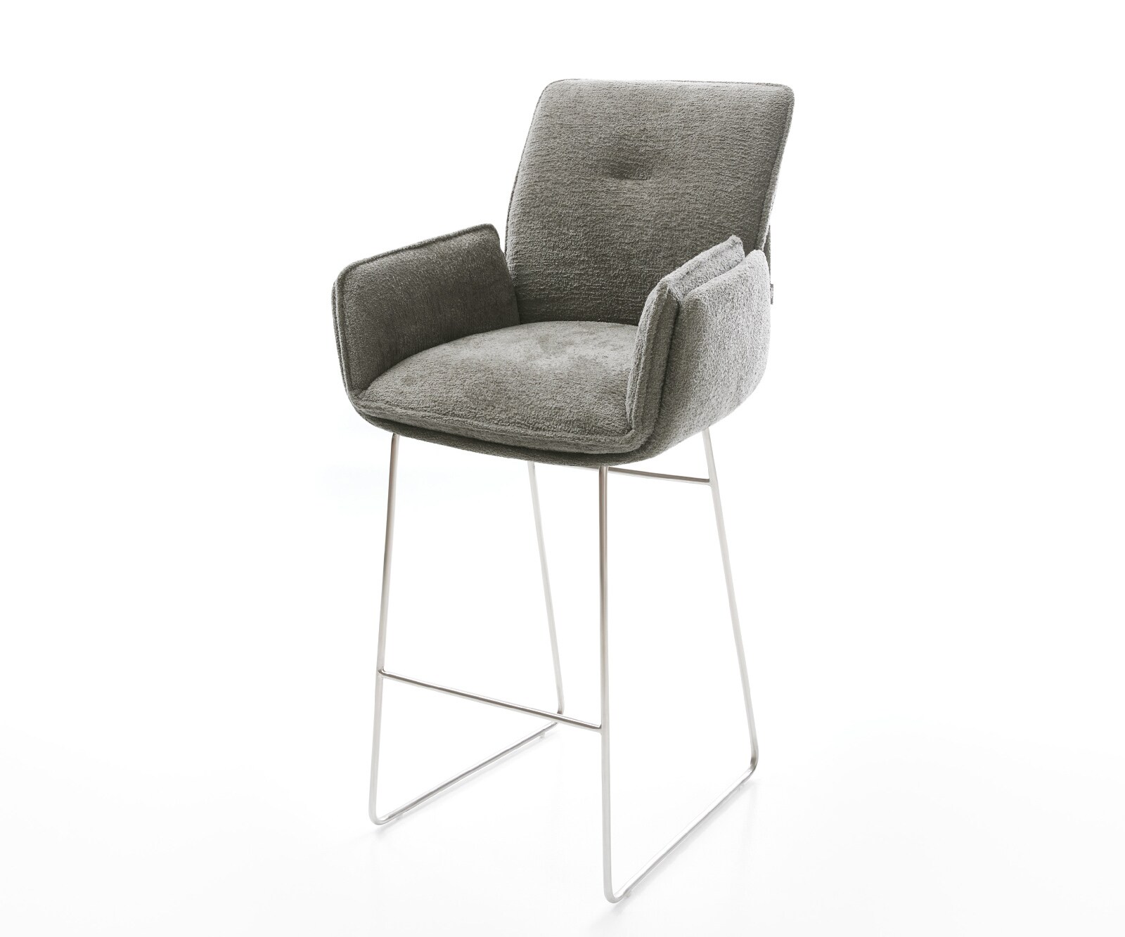 Barstuhl Nela-Flex Bouclé Soft Schlamm Kufengestell Edelstahl Silberfarben