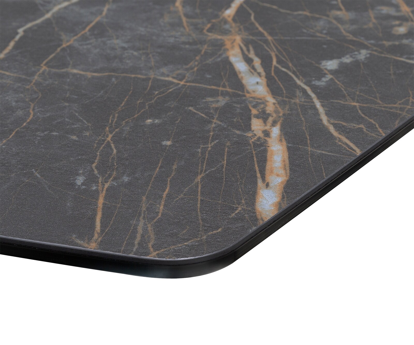 Esstisch Edge Bootsform 200x100cm Laminam® Keramik Noir Desir Braun Mittelfuß Flachstahl Schwarz 4