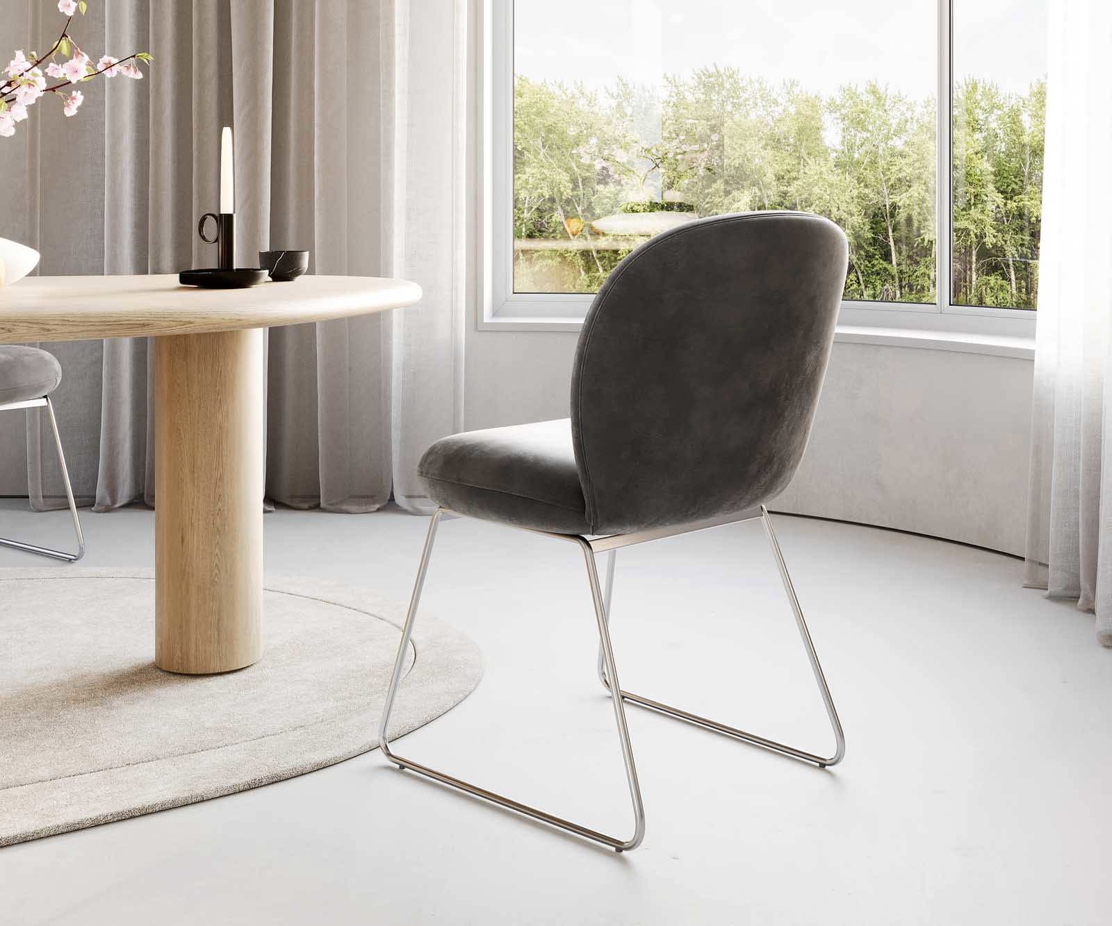 Esszimmerstuhl Nube-Flex Mikrofaser Anthrazit Vintage Kufengestell Edelstahl Taschenfederkern 4 Esszimmerstuhl Nube-Flex Mikrofaser Anthrazit Vintage Kufengestell Edelstahl Taschenfederkern 4