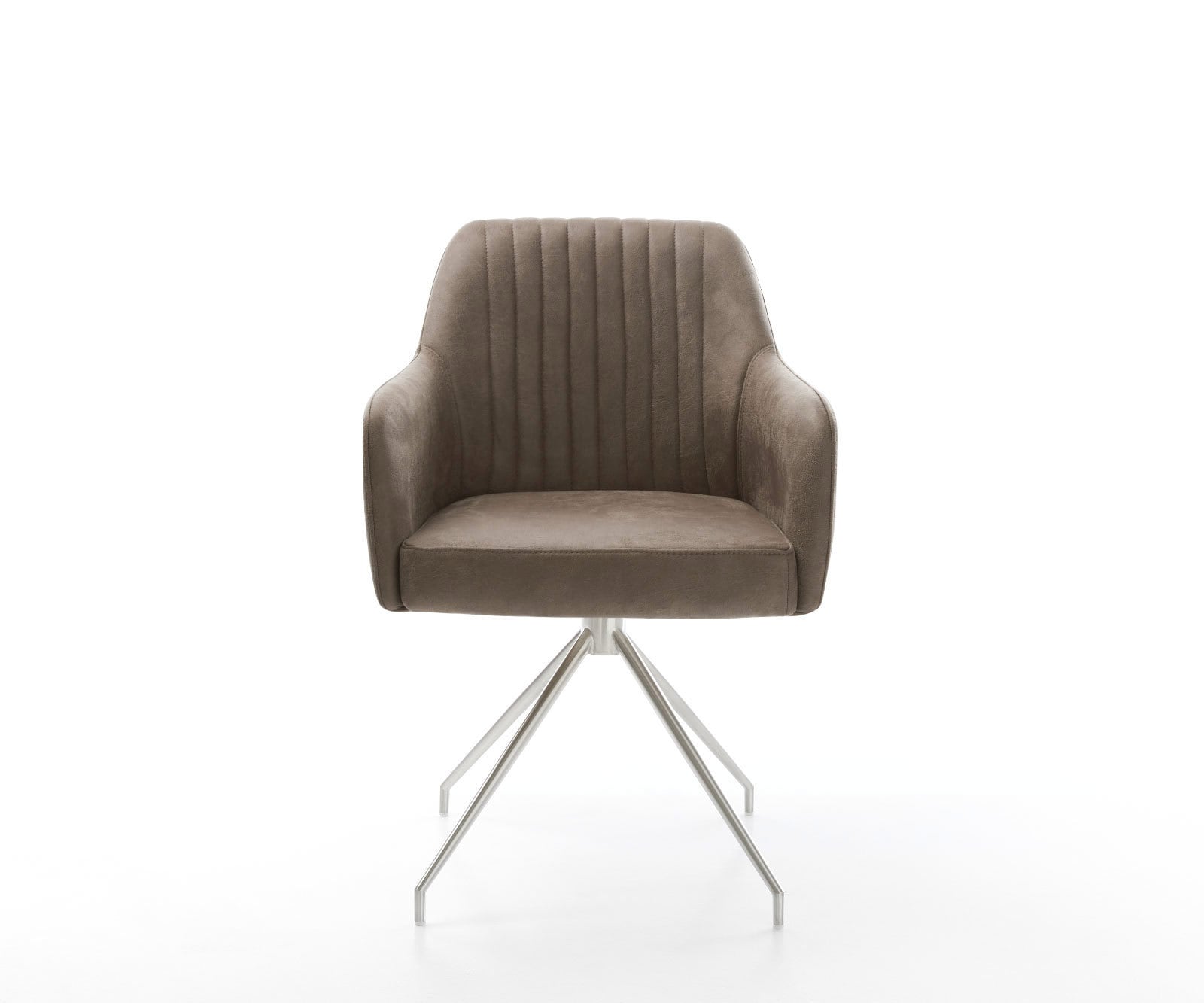 Chaise-de-salle-à-manger Greg-Flex microvelours taupe vintage pied croisé conique acier inoxydable brossé ressorts ensachés 1 Chaise-de-salle-à-manger Greg-Flex microvelours taupe vintage pied croisé conique acier inoxydable brossé ressorts ensachés 1