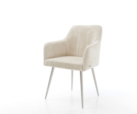 Esszimmerstuhl Greg-Flex Cord Beige 4-Fuß konisch Edelstahl Taschenfederkern