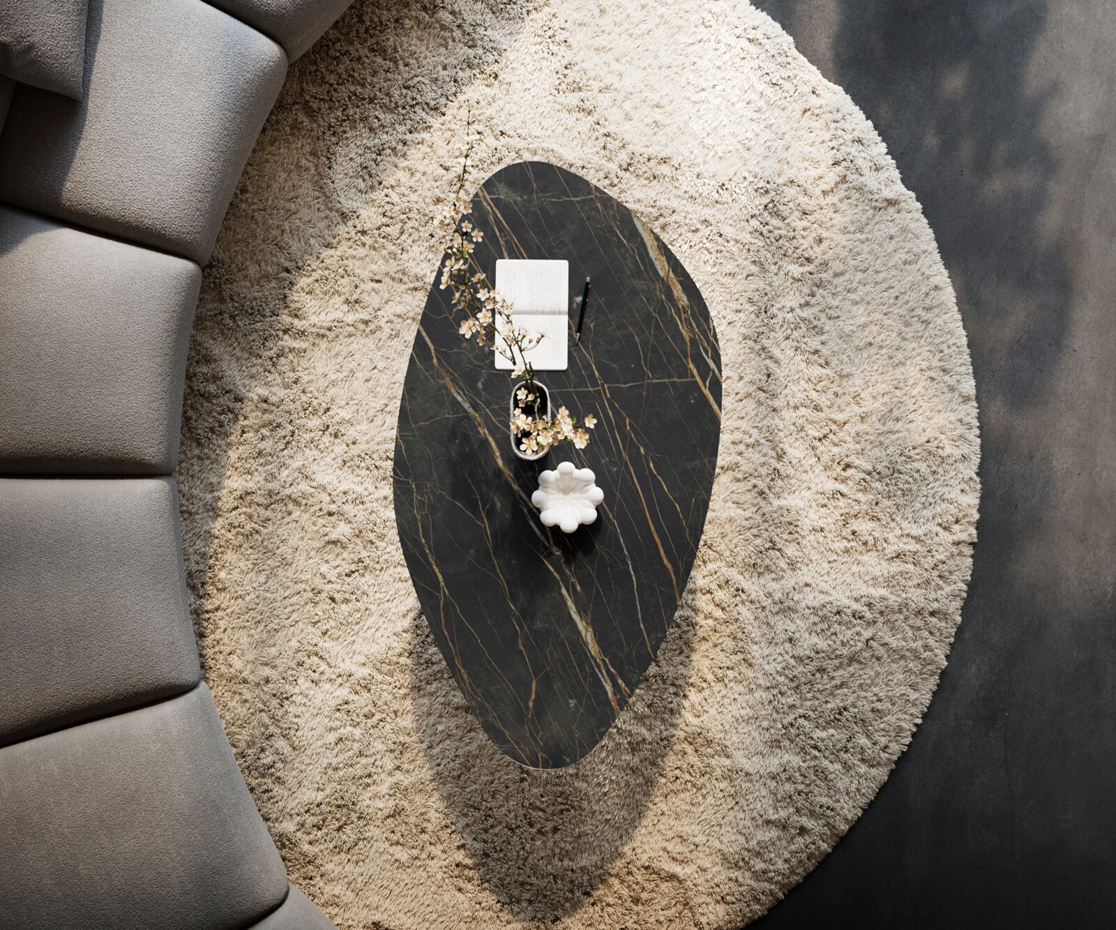 Couchtisch Edge Organisch 140x76 cm Keramik Laminam® Noir Desir Braun Salto Metall Schwarz 6