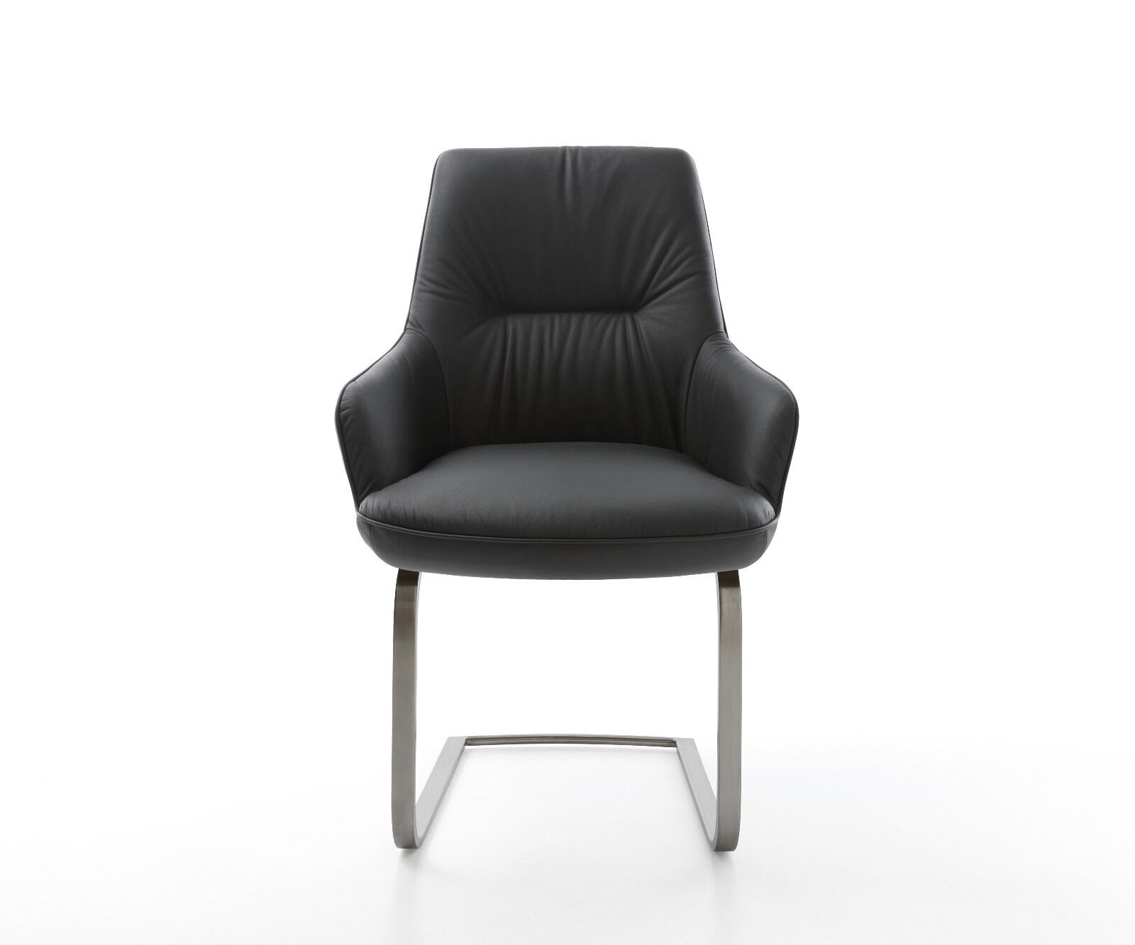 Cantilever Zelia-Flex avec accoudoirs cuir de vache noir pied cantilever plat grafiete ressorts ensachés 2