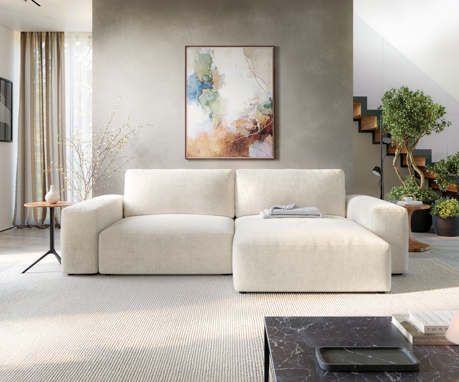 Ecksofa Lanzo XL 270x180 cm Strukturstoff Soft Beige Recamiere variabel 2