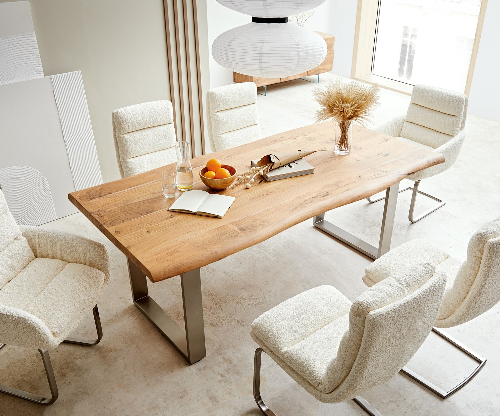 Table-à-manger Edge 200x100 XL acacia nature acier inoxydable mince Live-Edge 3