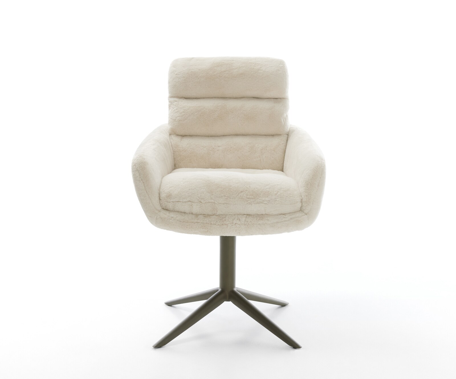 Drehstuhl Abelia-Flex mit Armlehnen Plüsch Creme-Weiß Fußkreuz Effektfinish Titan 360° drehbar Wippfunktion 1