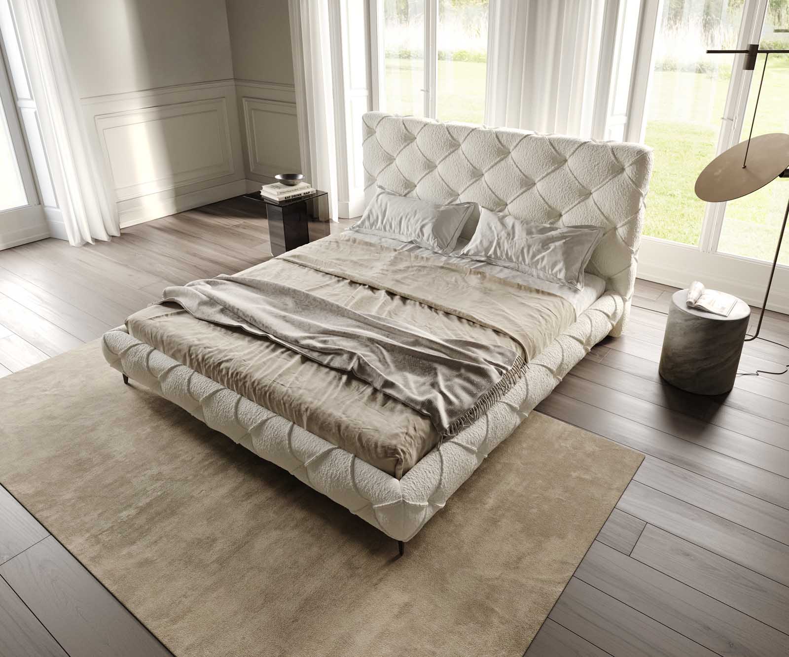 Polsterbettgestell Nayara 180x200 cm Bouclé Creme-Weiß 3 Polsterbettgestell Nayara 180x200 cm Bouclé Creme-Weiß 3