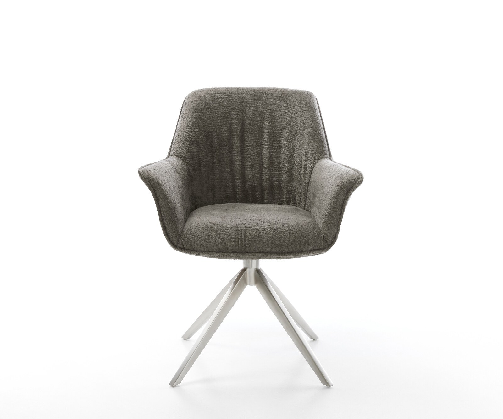 Chaise-pivotante Keila-Flex avec accoudoirs bouclé doux couleur boue pied croisé large acier inoxydable pivotement sur 360° fonction bascule 2