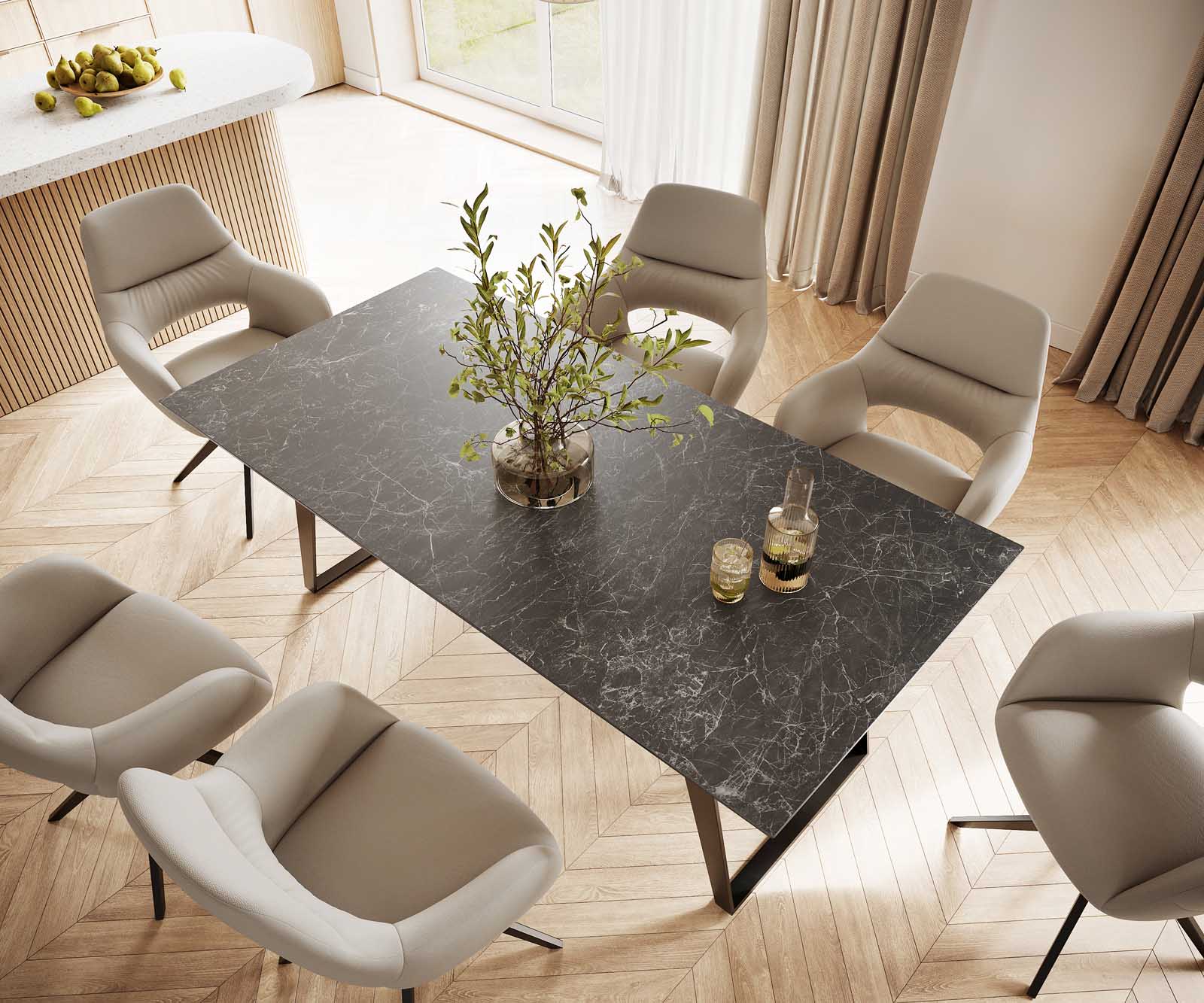 Table-à-manger Edge 200x100 céramique Laminam® nero greco gris métal oblique noir 3 Table-à-manger Edge 200x100 céramique Laminam® nero greco gris métal oblique noir 3