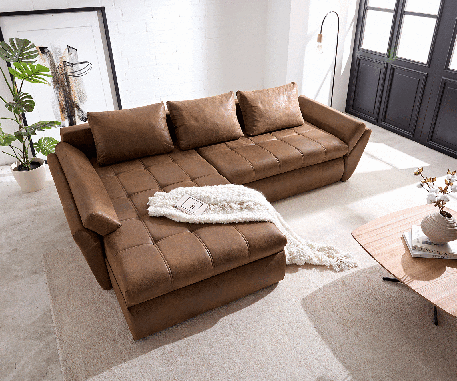 Couch Loana Braun 275x185 cm Ecksofa Schlaffunktion Ottomane variabel
