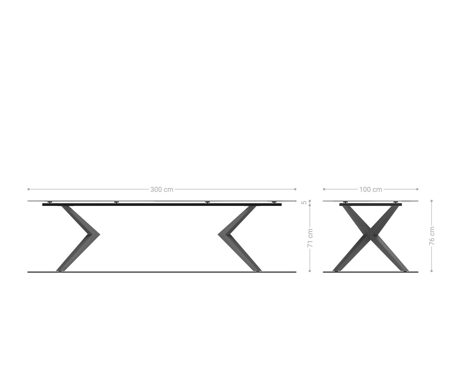 Esstisch Edge 300x100 Keramik Laminam® Travertino Bianco Creme-Weiß Zenthara kantig Metall Effektfinish Titan 8