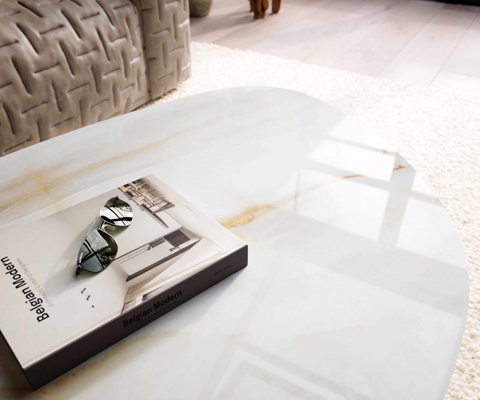 Couchtisch Edge Organisch 140x76 cm Keramik Onyx Pearl Conis Metall Effektfinish Titan 5
