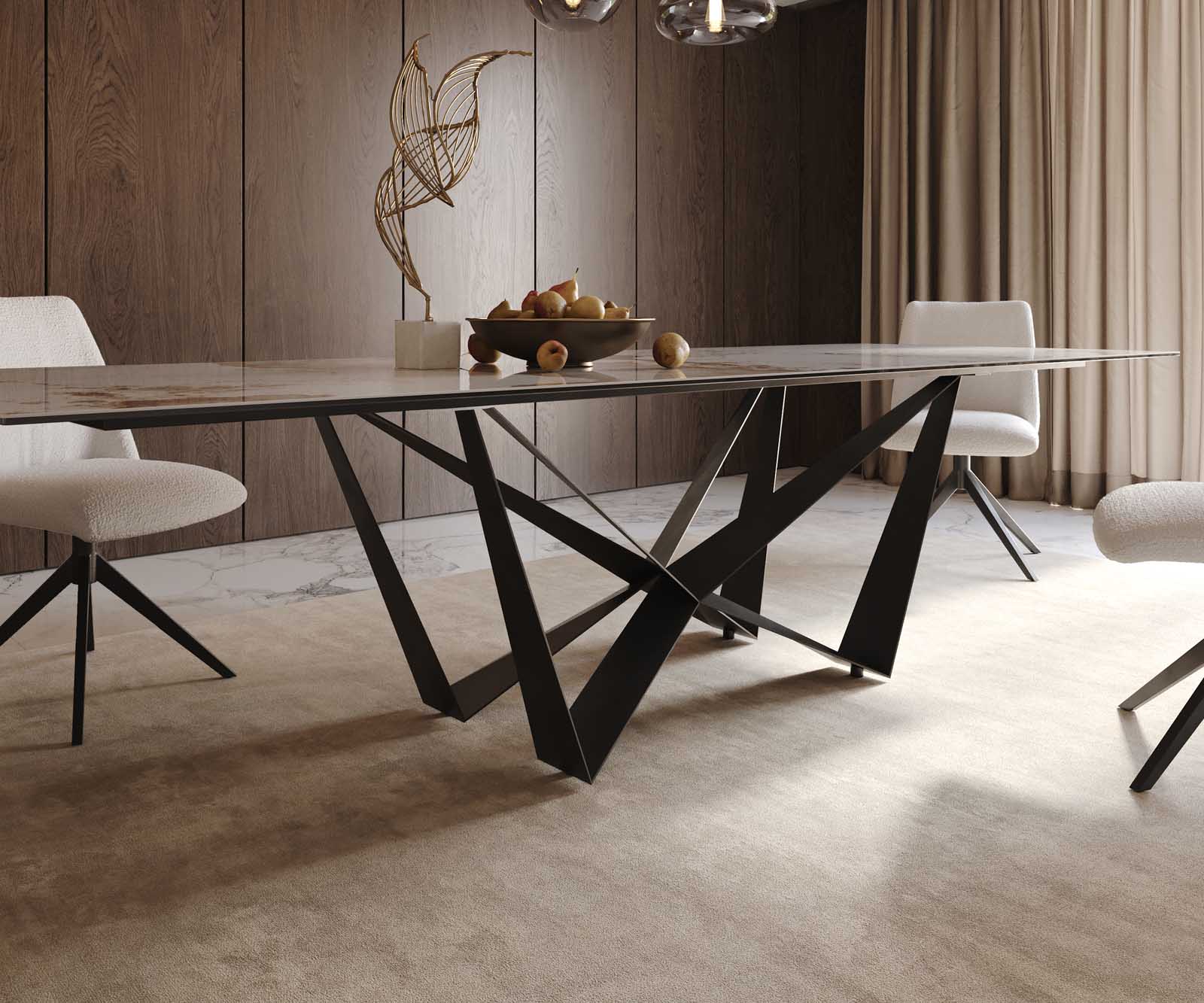 Esstisch Edge 300x100 Keramik Minas Melange Weiß-Beige Spider Flachstahl Schwarz 6 Esstisch Edge 300x100 Keramik Minas Melange Weiß-Beige Spider Flachstahl Schwarz 6