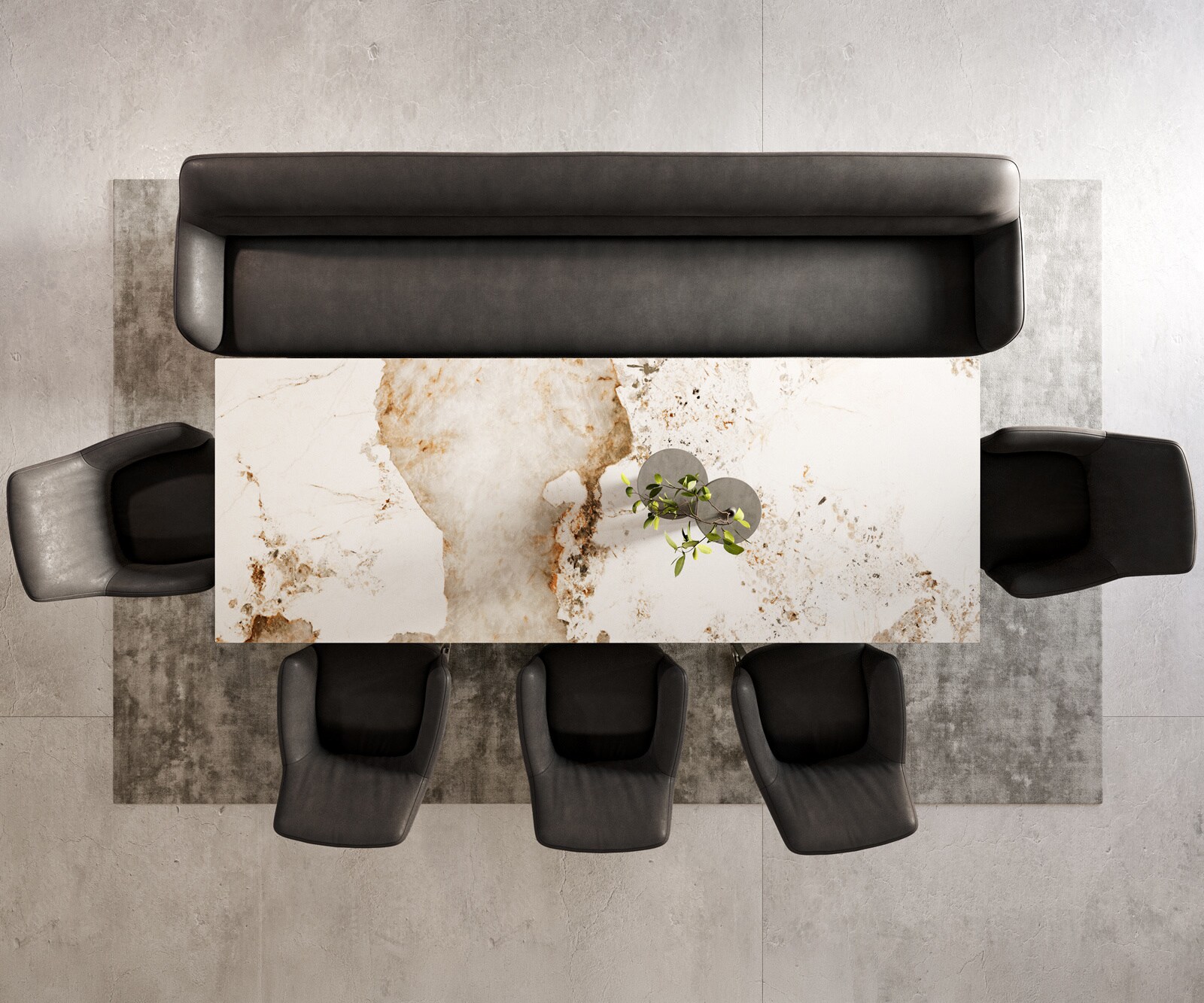 Banc-de-salle-à-manger Taya-Flex 300 cm microfibre antracite vintage châssis à patins plat titane ressort ensaché 6
