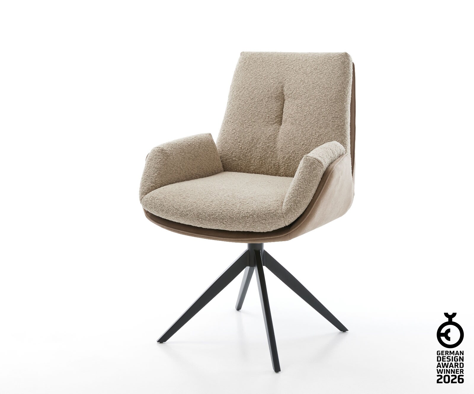 Chaise-pivotante Clea-Flex tissu mixte couleur boue pied croisé large noir pivotement sur 360°