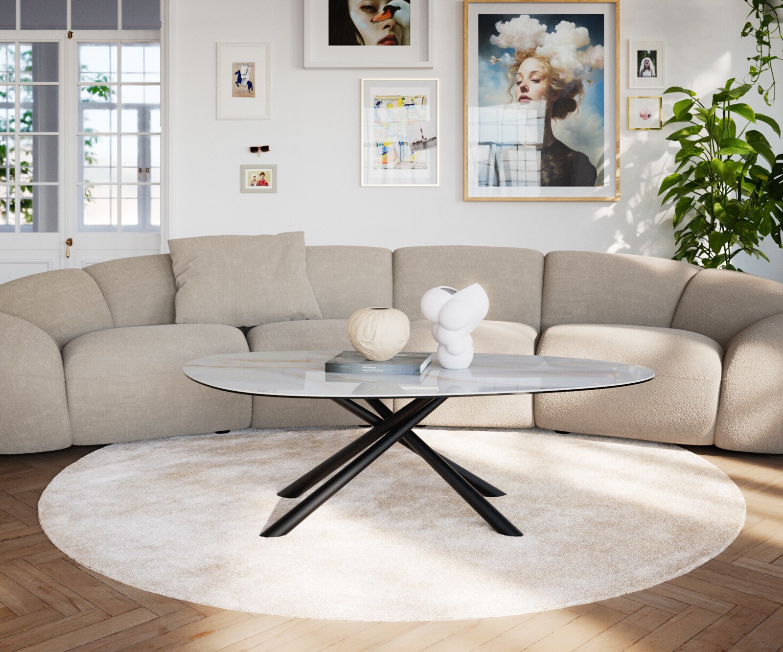 Couchtisch Edge Oval 140x75 cm Keramik Onyx Pearl Sarity Metall Schwarz 1