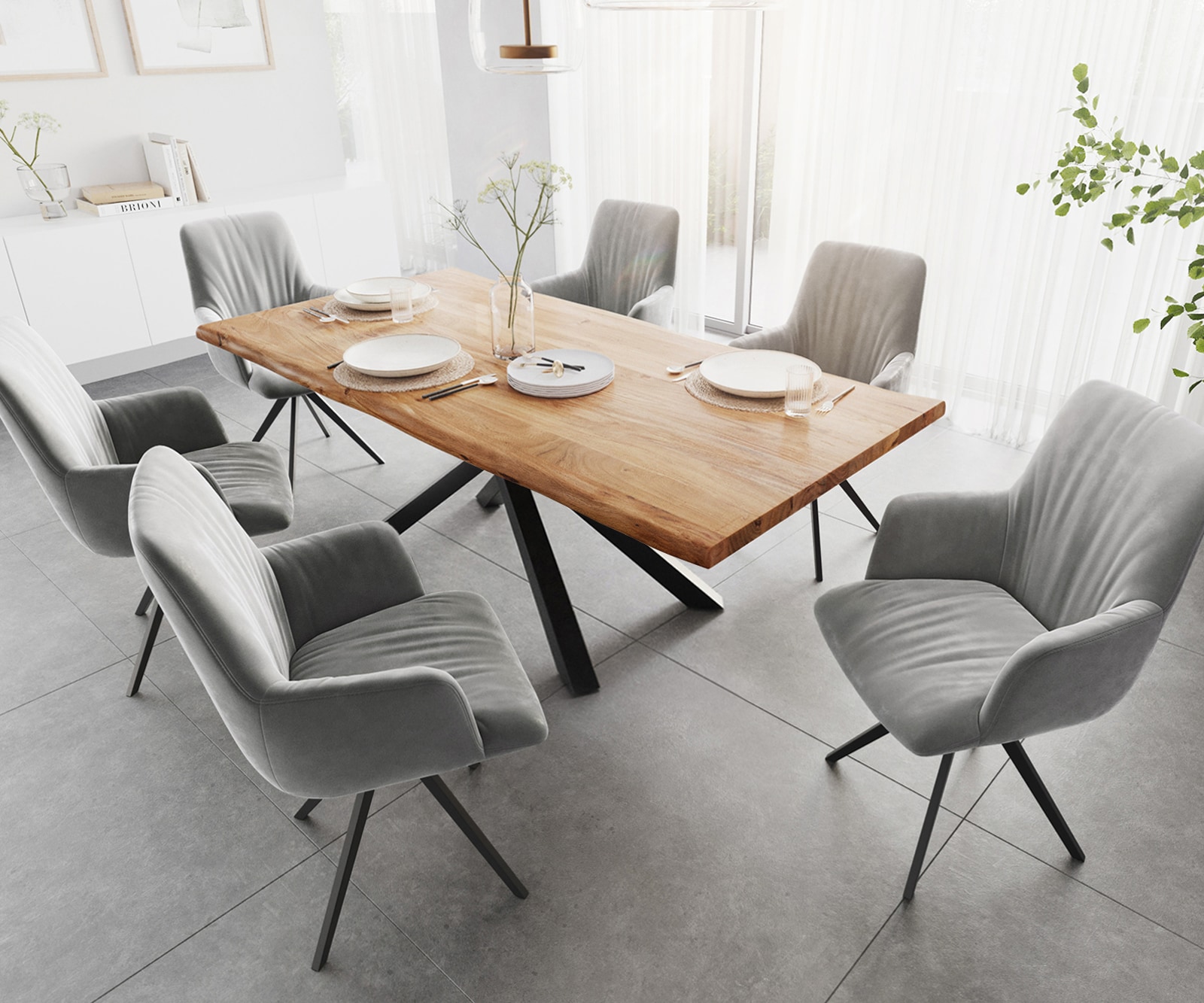 Esstisch Edge 200x100 Akazie Natur Kreuzgestell Rechteck Schwarz Live-Edge 5 Esstisch Edge 200x100 Akazie Natur Kreuzgestell Rechteck Schwarz Live-Edge 5