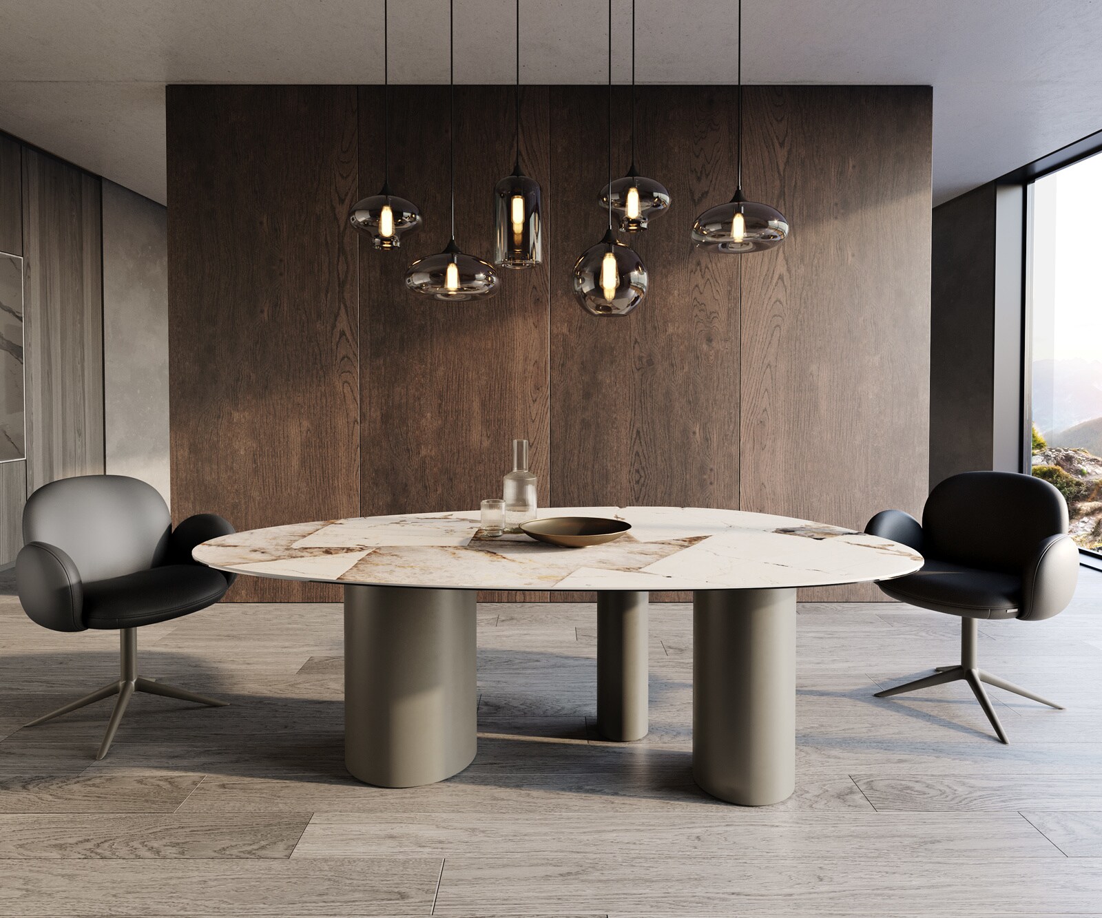 Esstisch Edge Oval 220x120 Keramik Iris FMG Patagonia Lappato Troa Metall Effektfinish Titan 2