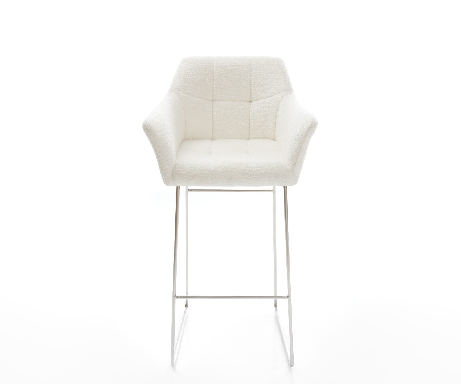 Chaise-de-bar Yulo-Flex Bouclé doux Beige Pied trapèze acier inoxydable Argent 2