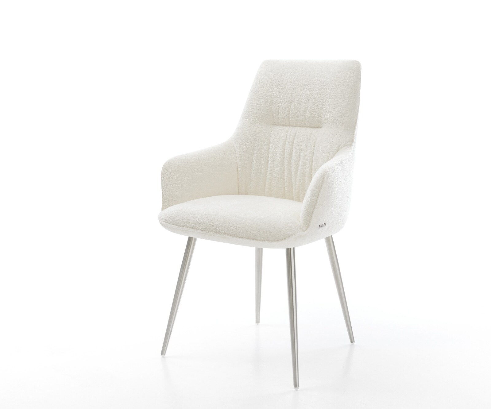 Esszimmerstuhl Zelia-Flex mit Armlehnen Bouclé Soft Beige 4-Fuß konisch Edelstahl Taschenfederkern 1