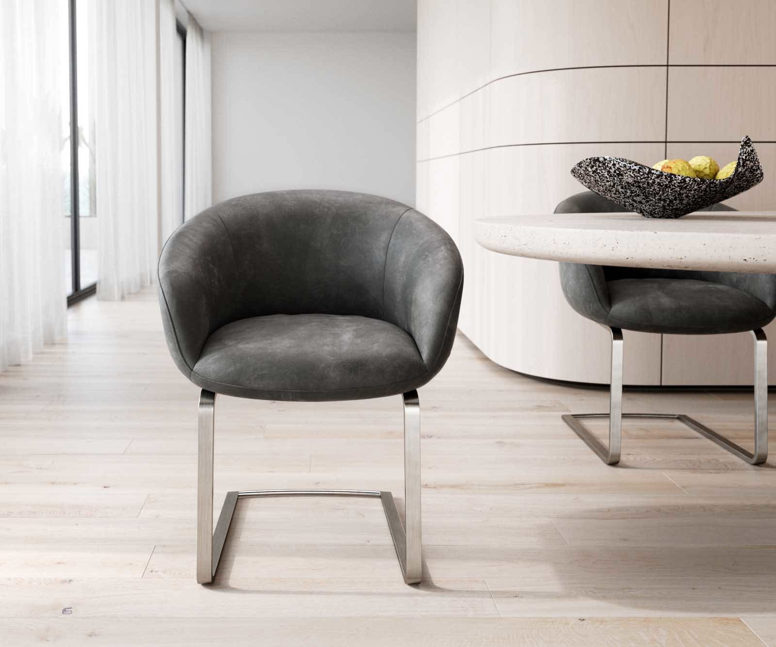 Freischwinger Vinka-Flex mit Armlehnen Mikrofaser Anthrazit Vintage Freischwinger flach Edelstahl Taschenfederkern 1 Freischwinger Vinka-Flex mit Armlehnen Mikrofaser Anthrazit Vintage Freischwinger flach Edelstahl Taschenfederkern 1