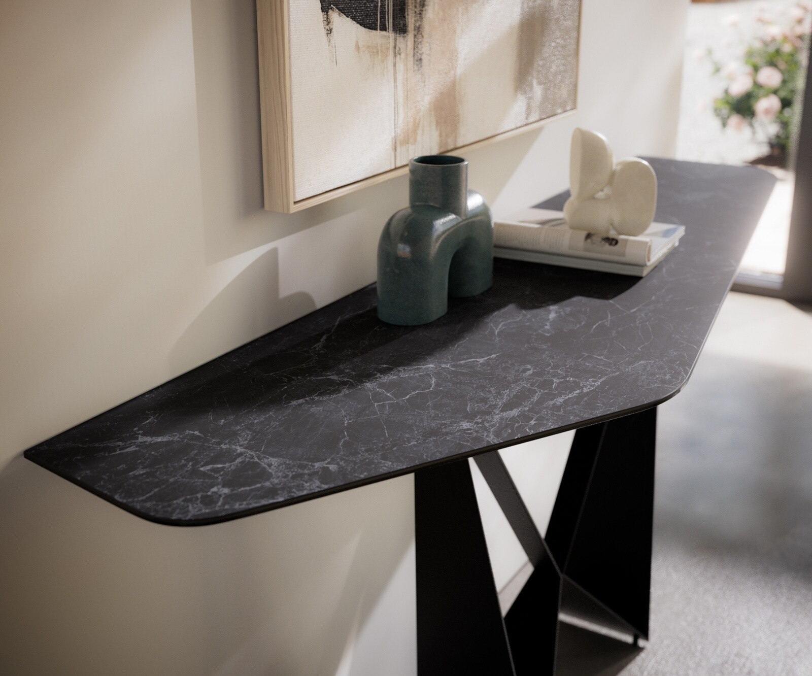 Console Edge Polygonal 180x50 cm Céramique Laminam® Nero Greco Anthrazit Spios Métal Noir 4