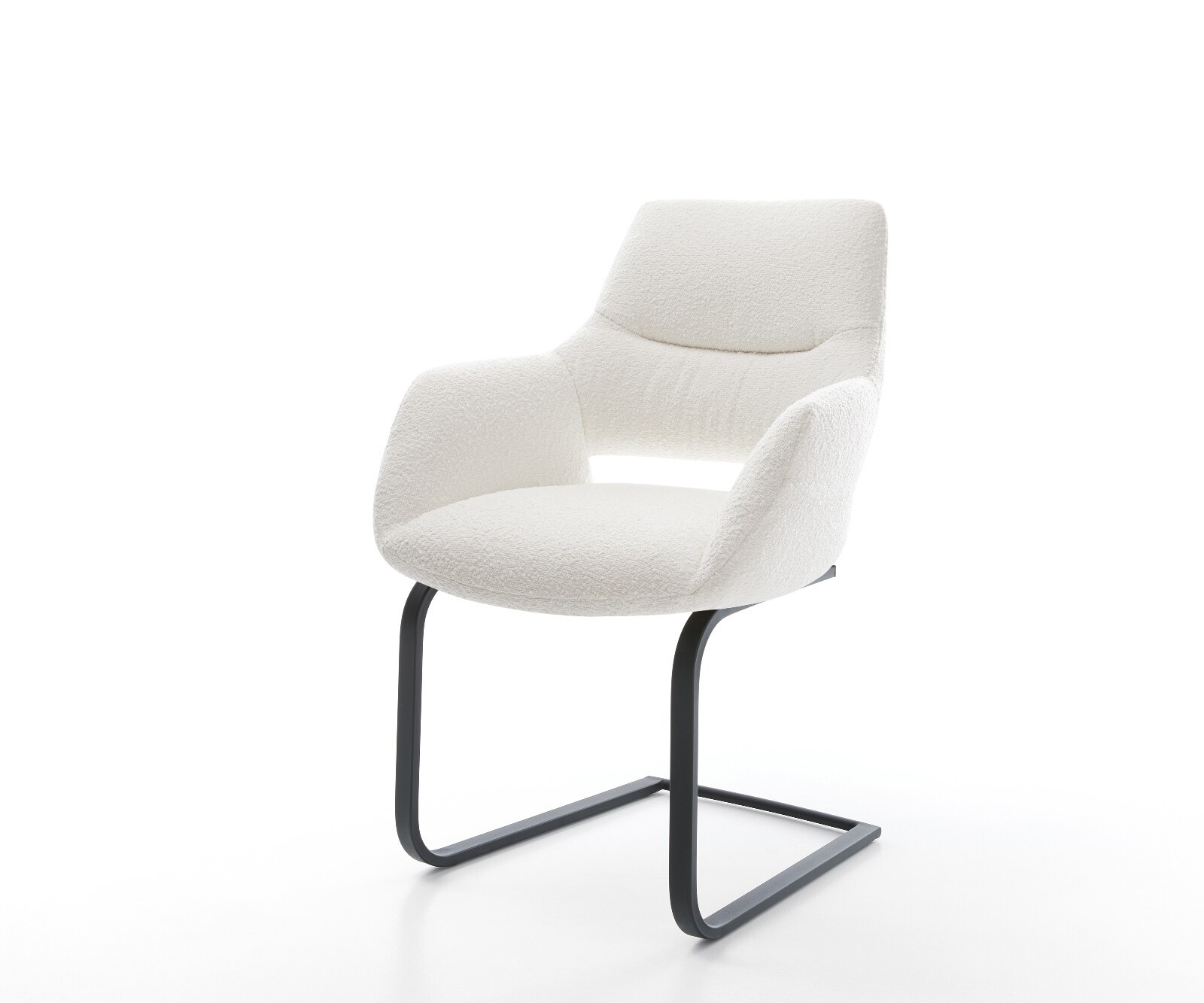 Cantilever Yago-Flex avec accoudoirs bouclé crème-blanc pied cantilever plat noir ressorts ensachés