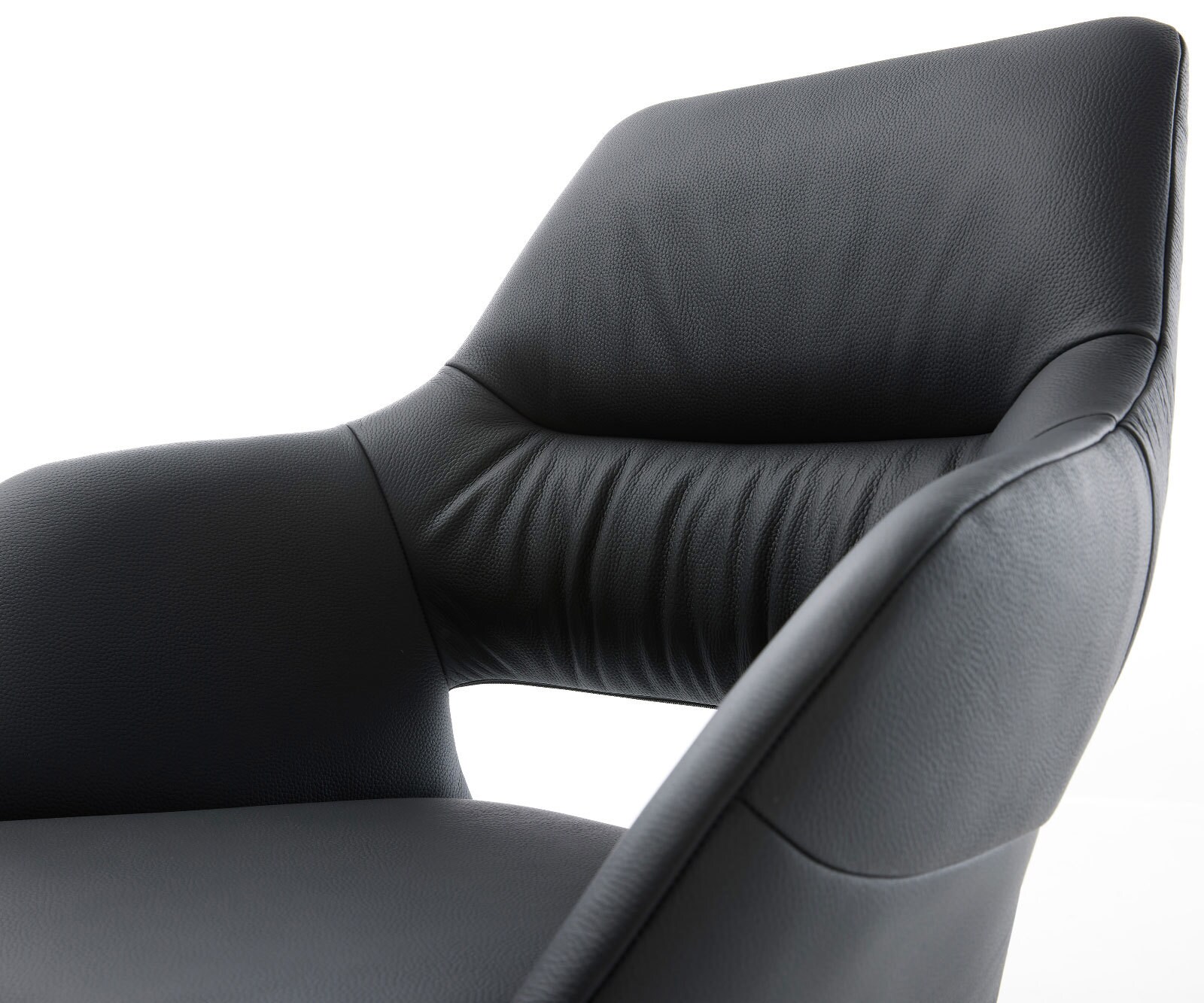 Drehstuhl Yago-Flex mit Armlehnen Echt-Leder Schwarz Kreuzgestell breit Schwarz 360° drehbar Wippfunktion Taschenfederkern 3