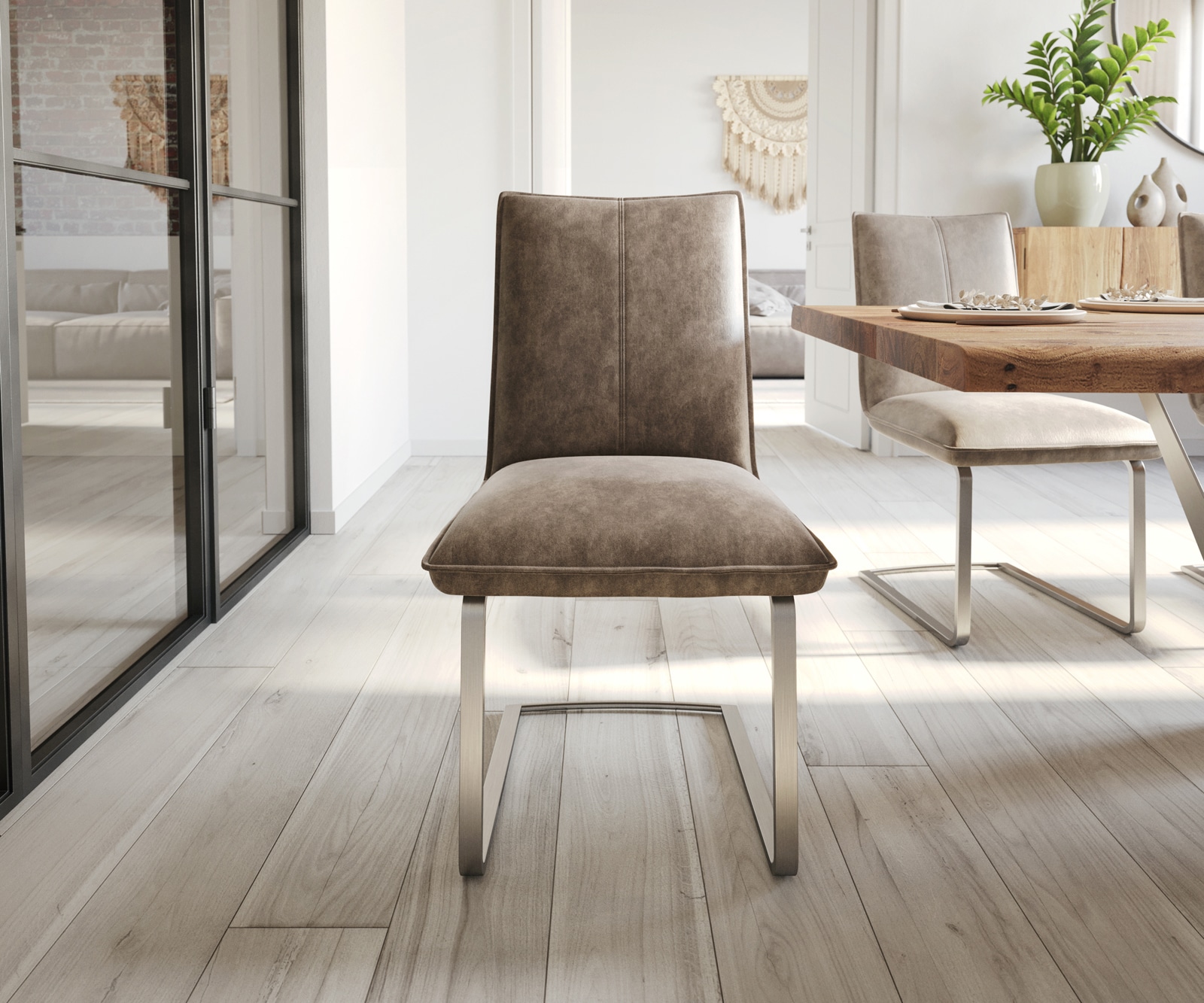 Freischwinger Lelio-Flex Mikrofaser Taupe Vintage Freischwinger flach Edelstahl Taschenfederkern 1 Freischwinger Lelio-Flex Mikrofaser Taupe Vintage Freischwinger flach Edelstahl Taschenfederkern 1