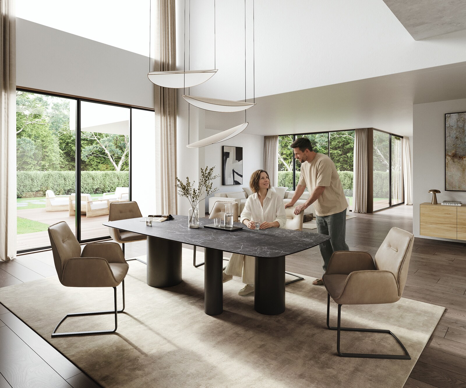 Table à manger Edge Boot 260x120 cm Céramique Laminam® Nero Greco Anthracite Troa Métal Noir 5