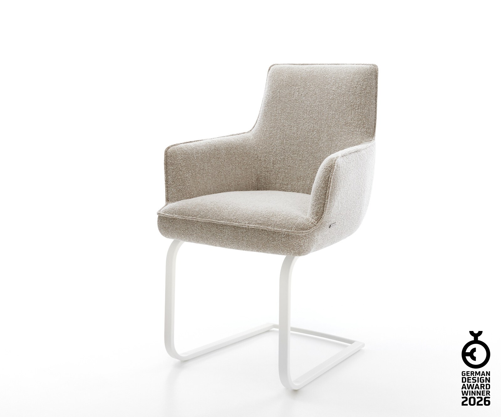 Freischwinger Heira-Flex mit Armlehnen Webstoff Soft Beige Freischwinger flach Weiß Taschenfederkern 1