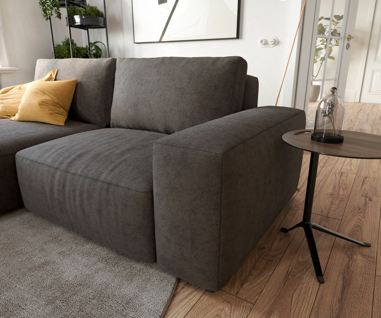 Canapé d’angle Lanzo 230x155 cm microfibre brun kaki méridienne réversible 3