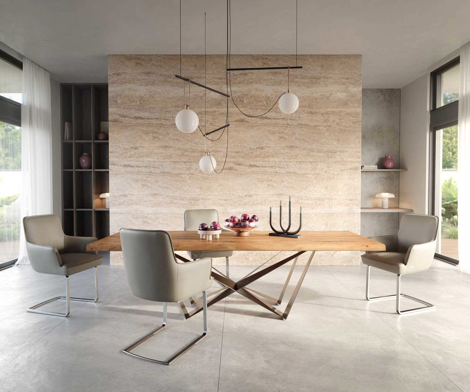 Cantilever Heira-Flex avec accoudoirs cuir de vache couleur boue pied cantilever plat acier inoxydable brossé ressorts ensachés 4