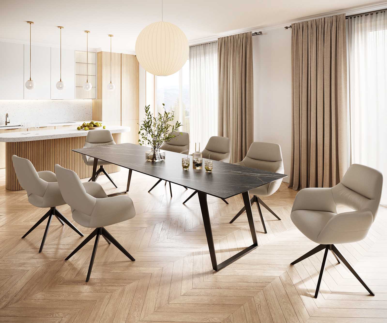 Table-à-manger Edge 300x100 céramique Laminam® noir desir brun métal oblique noir 5