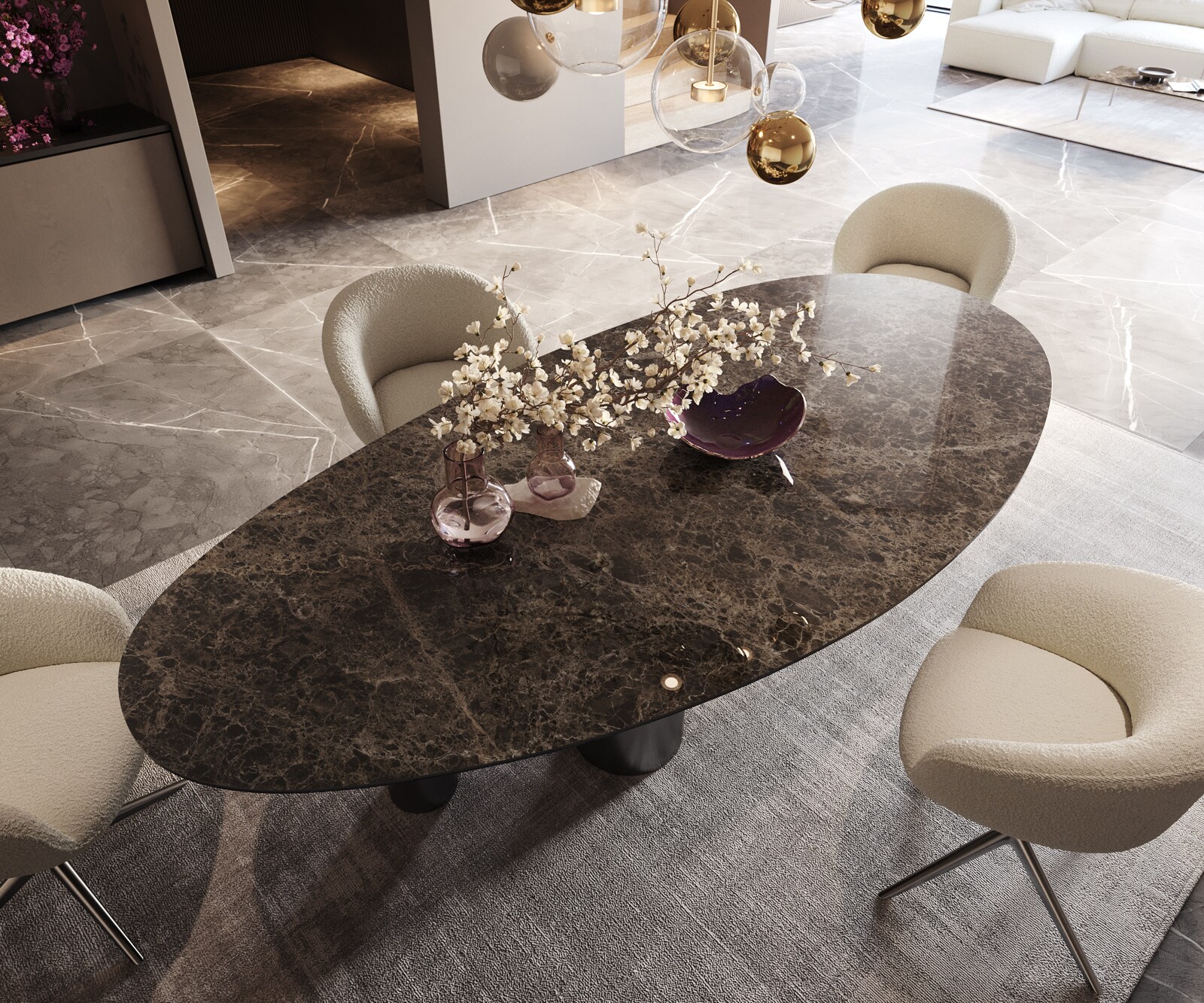 Esstisch Edge Oval 280x130 Keramik Emperador Extra Lucidato Dunkelbraun Pilier Edelstahl Graphit 4