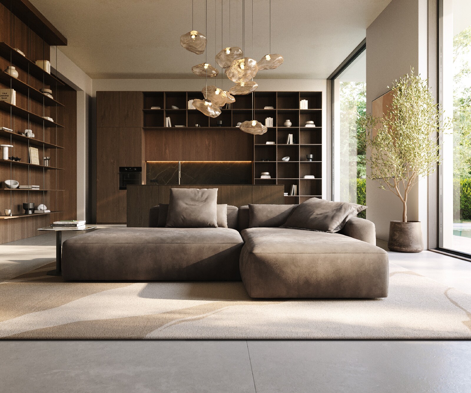 Canapé d'angle Freestyle 310x200 cm Tissu microfibre Taupe Vintage couture plate 2